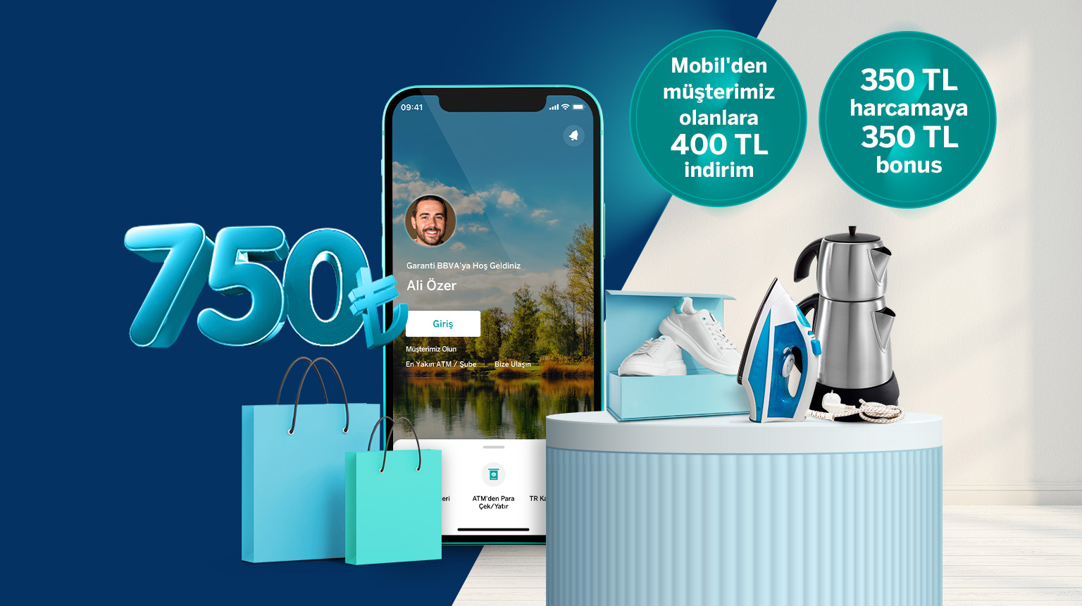 Garanti BBVA Mobil’den müşterimiz olun, A101 Ekstra’dan 400 TL indirim kazanın! Üstelik, Bonus ile 350 TL ve üzeri A101 Ekstra harcamanıza 350 TL bonus fırsatından yararlanın!