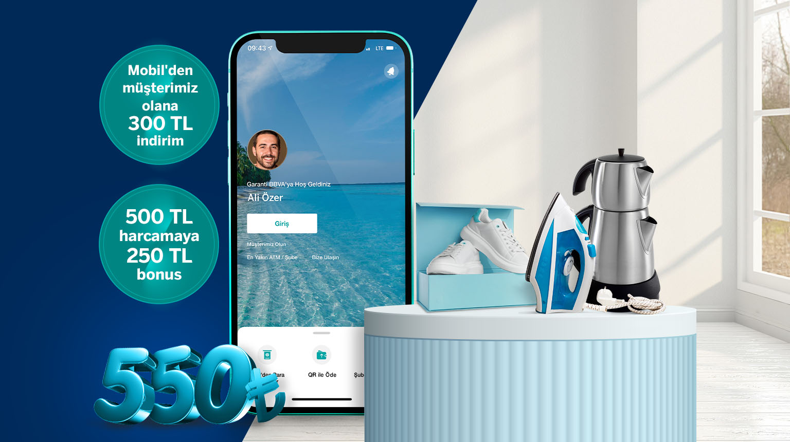 Garanti BBVA Mobil’den müşterimiz olun, A101’den 300 TL indirim kazanın! Üstelik, Bonus ile 500 TL ve üzeri A101 harcamanıza 250 TL bonus fırsatından yararlanın!
