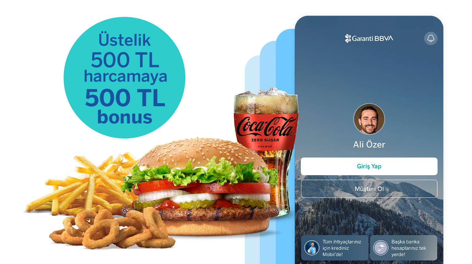 KING2026 koduyla Garanti BBVA Mobil’den müşterimiz olun, Türkiye Burger King® restoranlarında Whopper Menü kazanın! Üstelik, Bonus ile 500 TL Burger King® restoranlarındaki harcamanıza 500 TL bonus fırsatından yararlanın!