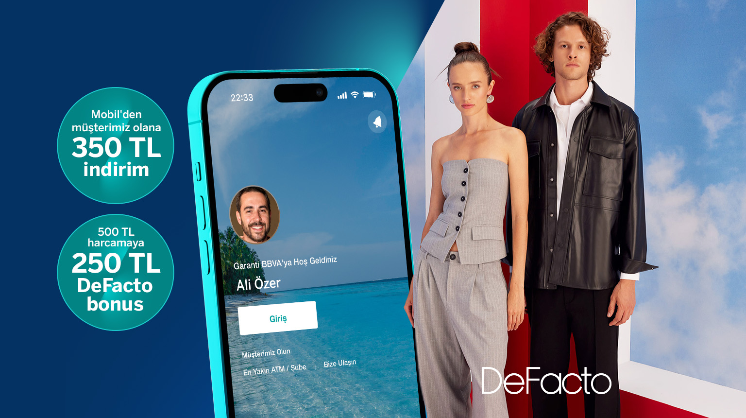 Defacto’da 600 TL’ye varan fırsat! DFCTEKIM kodu ile Garanti BBVA Mobil’den müşterimiz olun, Defacto’dan 350 TL indirim kazanın! Üstelik Bonus ile 500 TL Defacto harcamanıza 250 TL bonus fırsatından yararlanın!