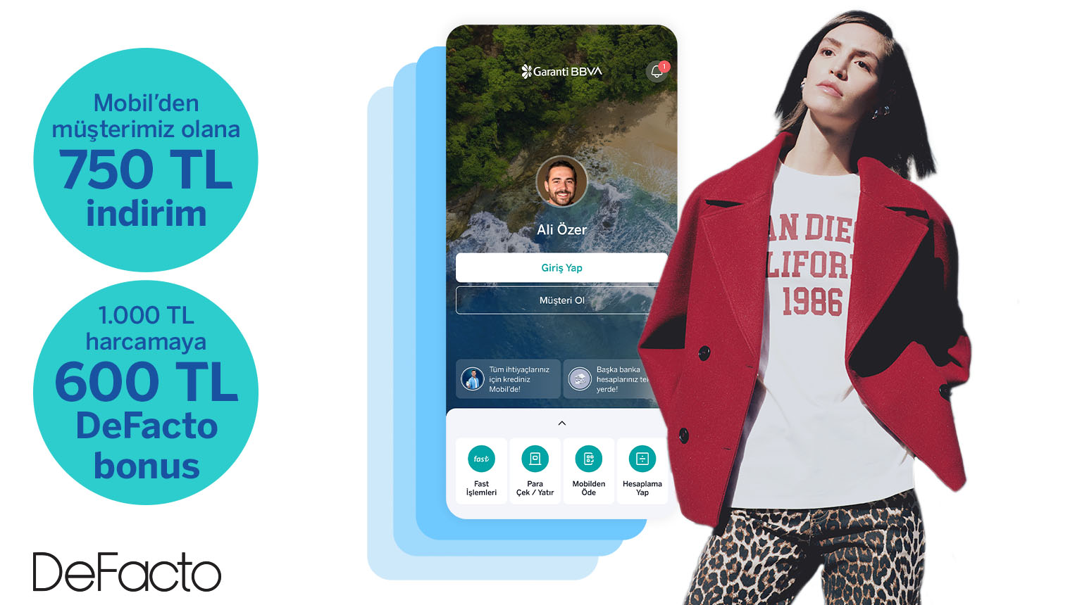 Defacto’da 1.350 TL’ye varan fırsat! 2025DFCT kodu ile Garanti BBVA Mobil’den müşterimiz olun, Defacto’dan 750 TL indirim kazanın! Üstelik Bonus ile 1000 TL Defacto harcamanıza 600 TL bonus fırsatından yararlanın!
