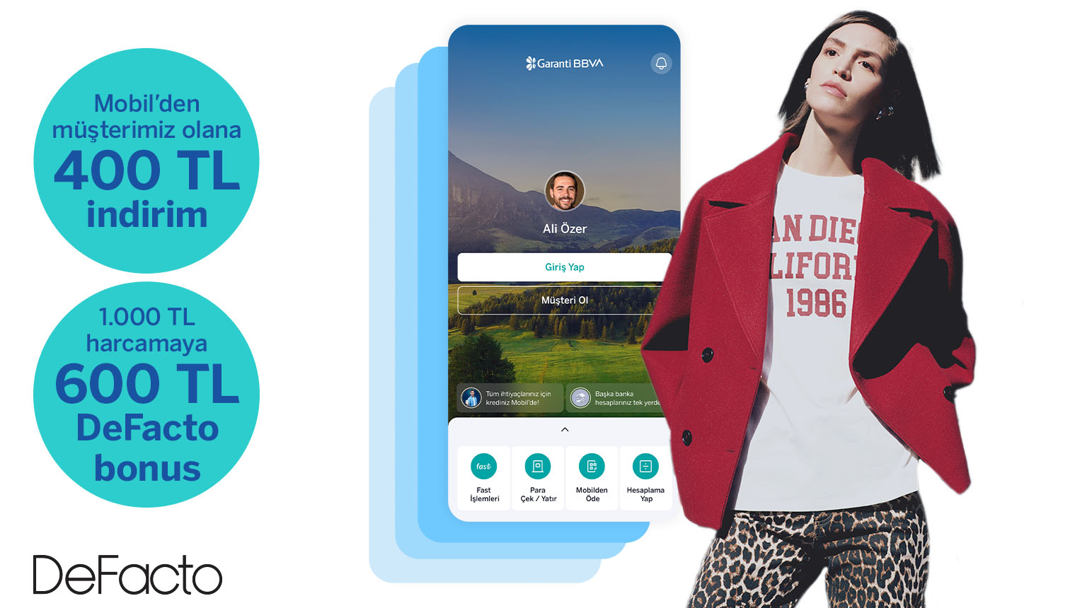 DeFacto’da 1.000 TL’ye varan fırsat! DFCT2025 kodu ile Garanti BBVA Mobil’den müşterimiz olun, DeFacto’dan 400 TL indirim kazanın! Üstelik Bonus ile 1000 TL DeFacto harcamanıza 600 TL bonus fırsatından yararlanın!