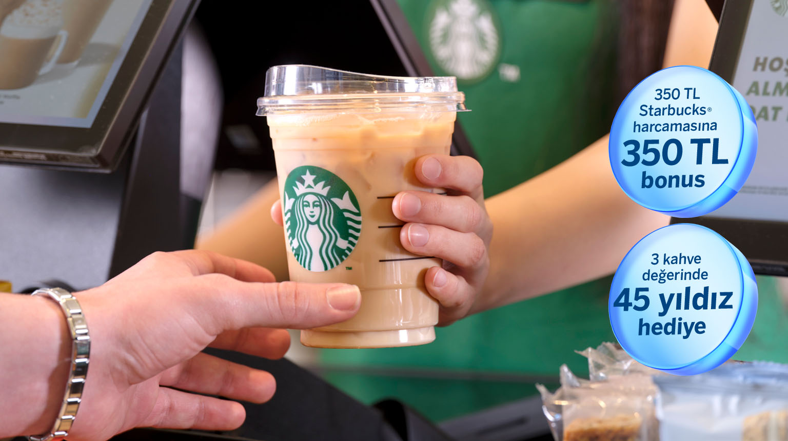 Garanti BBVA Mobil’den müşterimiz olun, Starbucks’tan 3 kahve değerinde 45 yıldız hediye kazanın! Üstelik, Bonus ile 350 TL ve üzeri Starbucks harcamanıza 350 TL bonus fırsatından yararlanın!