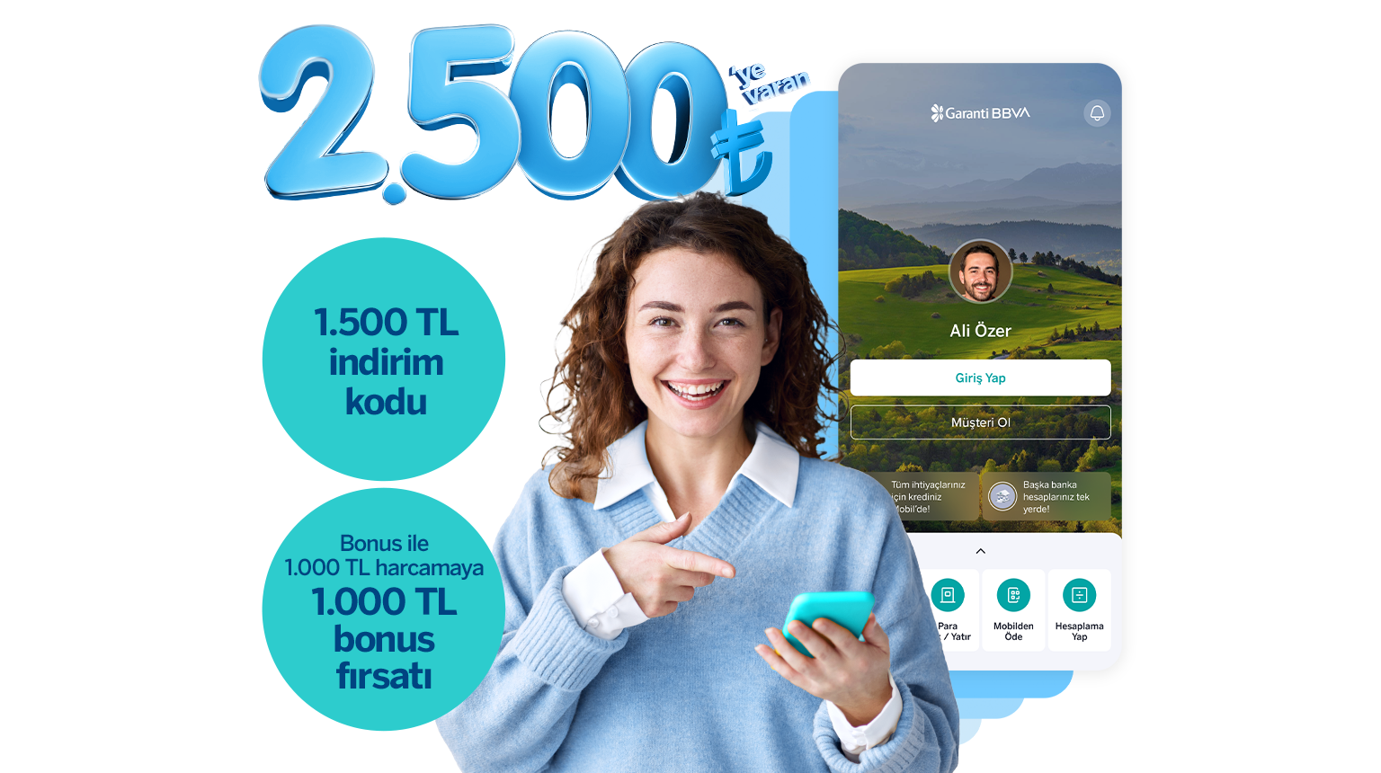 ENUYGUN1 kodu ile Garanti BBVA Mobil’den müşterimiz olun, ENUYGUN.com veya ENUYGUN mobil uygulamasında 1.500 TL indirim kazanın! Üstelik Bonus ile 1.000 TL harcamanıza 1.000 TL bonus fırsatından yararlanın!
