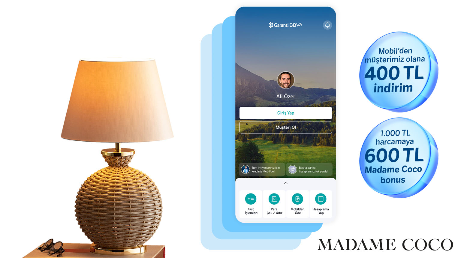 Madame Coco’da 800 TL'ye varan fırsat! MCOCO400 koduyla Garanti BBVA Mobil’den müşterimiz olun, Madame Coco’da 400 TL indirim kazanın! Üstelik, Bonus ile 1.000 TL Madame Coco harcamanıza 400 TL bonus fırsatından yararlanın!