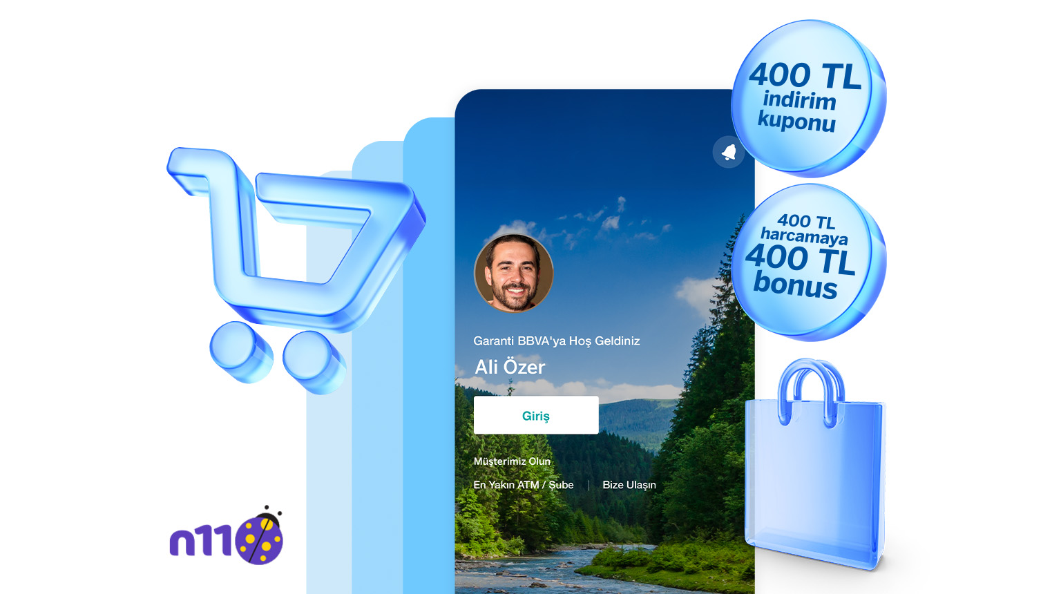 N11’de 800 TL'ye varan fırsat! N11800TL koduyla Garanti BBVA Mobil’den müşterimiz olun, N11’de geçerli 400 TL indirim kazanın! Üstelik, Bonus ile 400 TL N11 bonus fırsatından yararlanın!