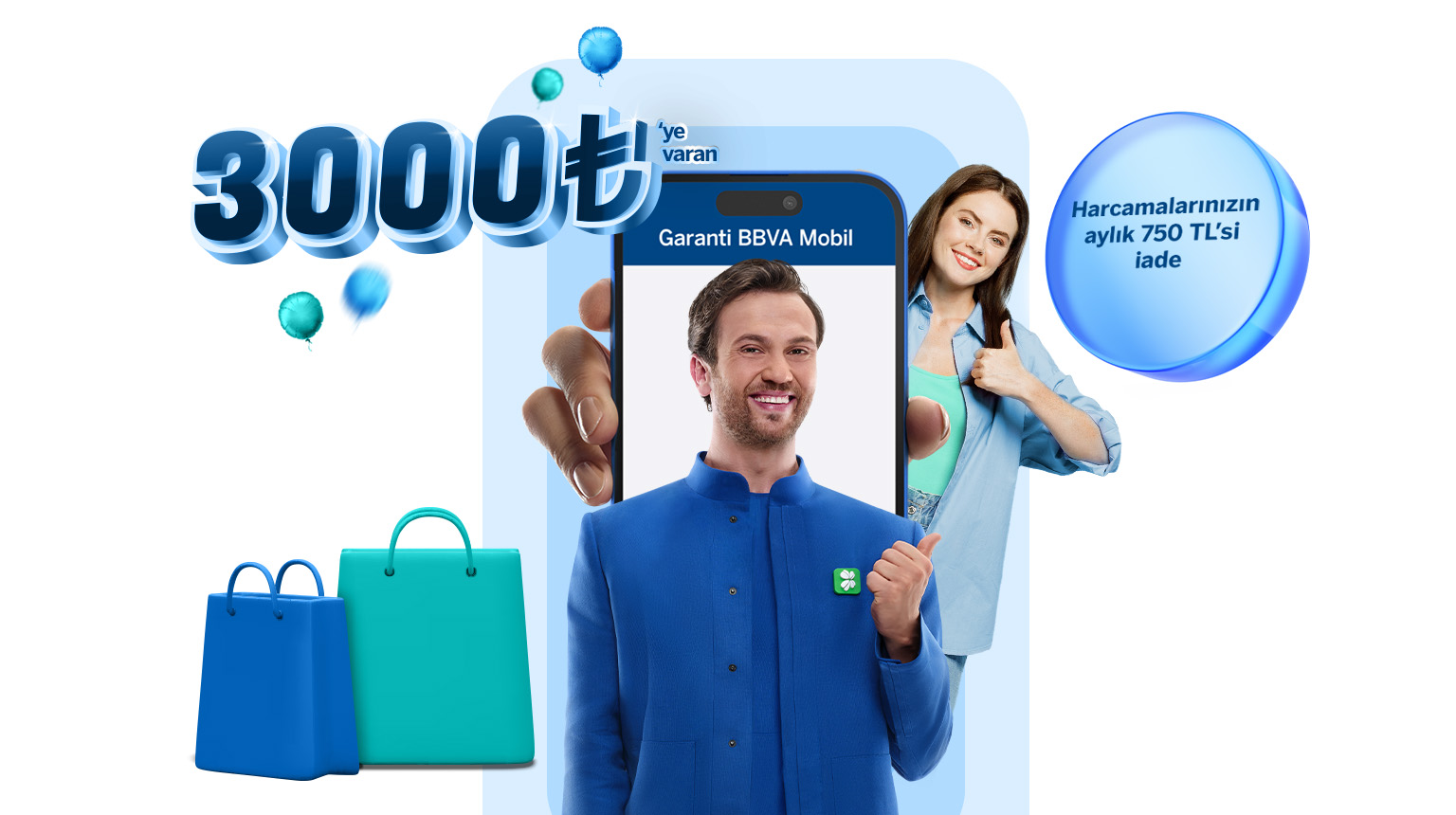 Garanti BBVA Mobil’den müşterimiz olup, kredi kartı başvurusu yapın, başvurunuz onaylandığında yapacağınız harcamalardan 3000 TL’ye varan nakit iade kazanın.