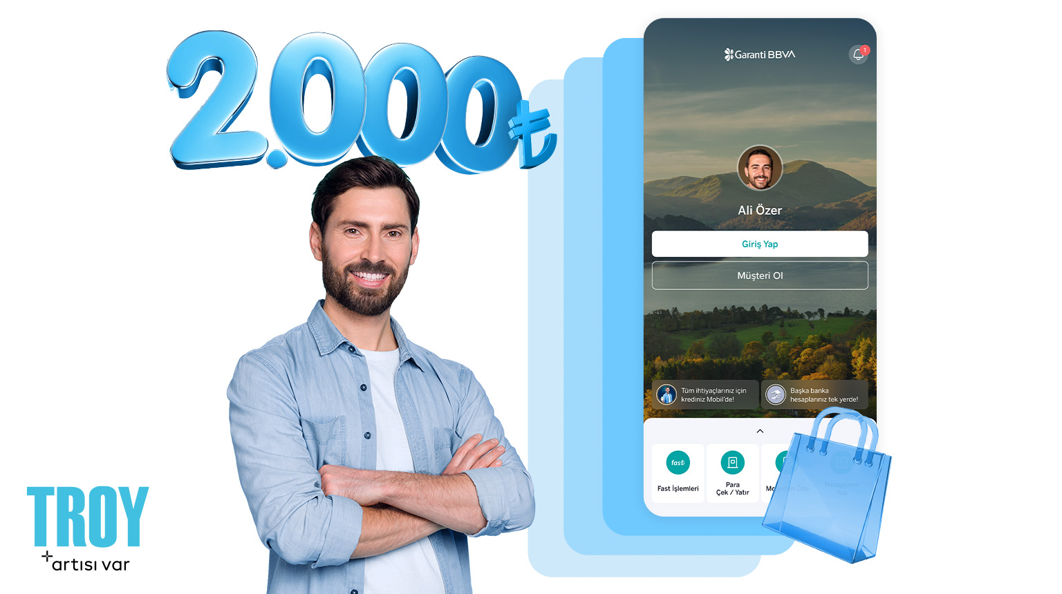 TROY2026 koduyla Garanti BBVA Mobil’den müşterimiz olun, troyestore.com ve Troy mağazalarında geçerli 2.000 TL indirim kazanın! 